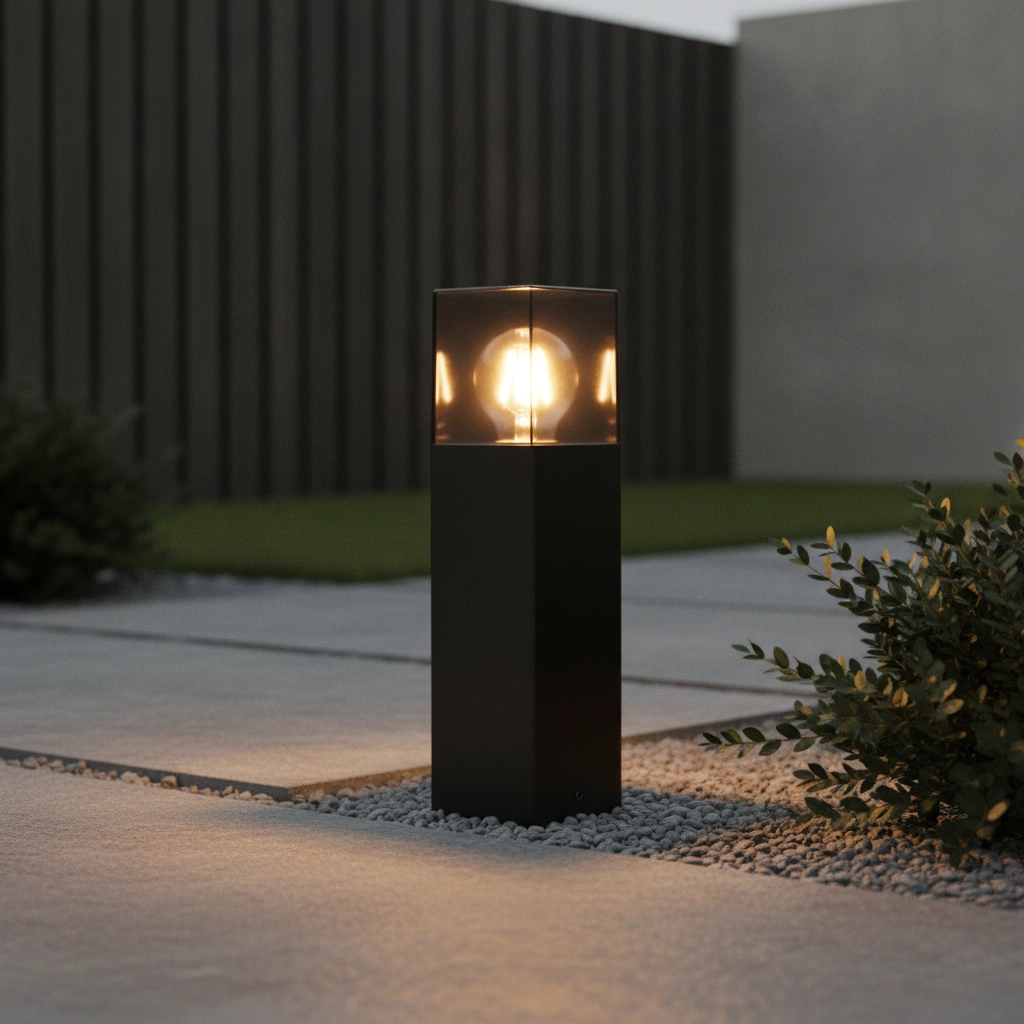 Moderne Gartenlampe Denver Schwarz mit Rauchglas 30 cm