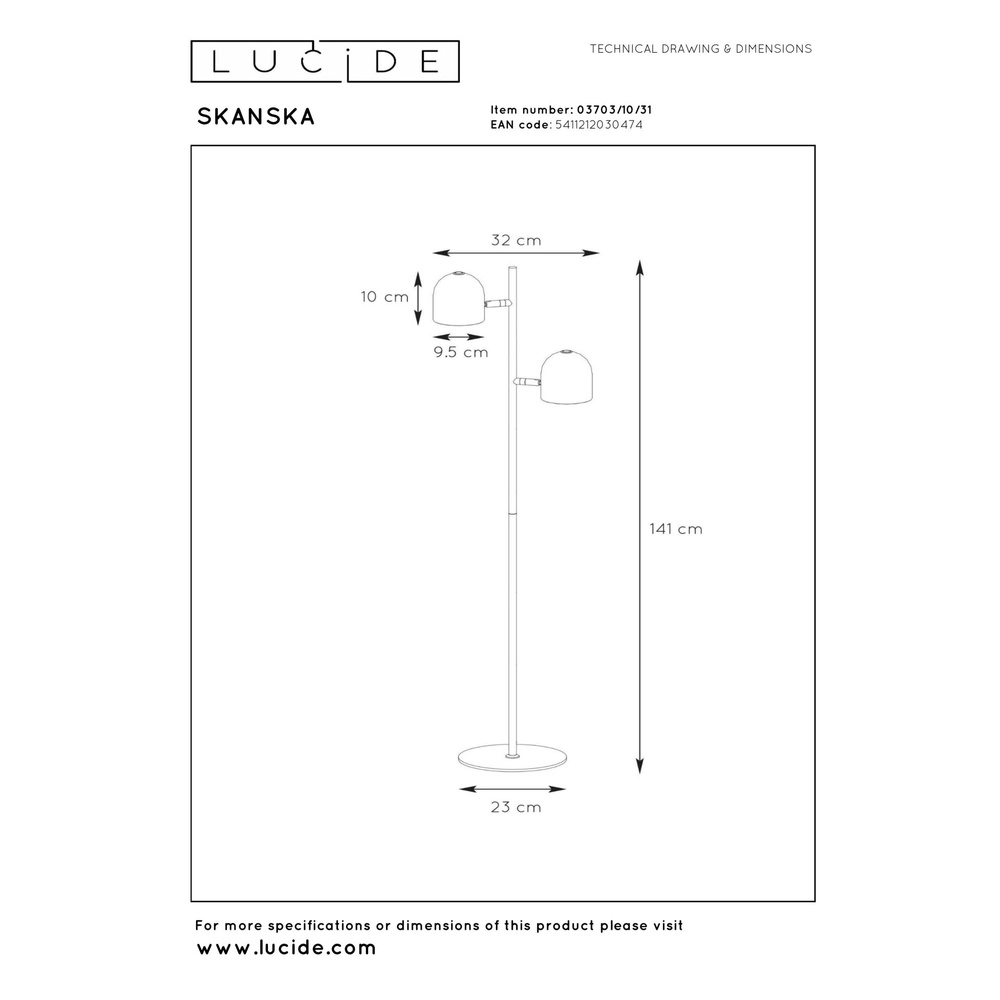 Stehlampe Skanska 2-Licht weiß Lucide 5411212030474