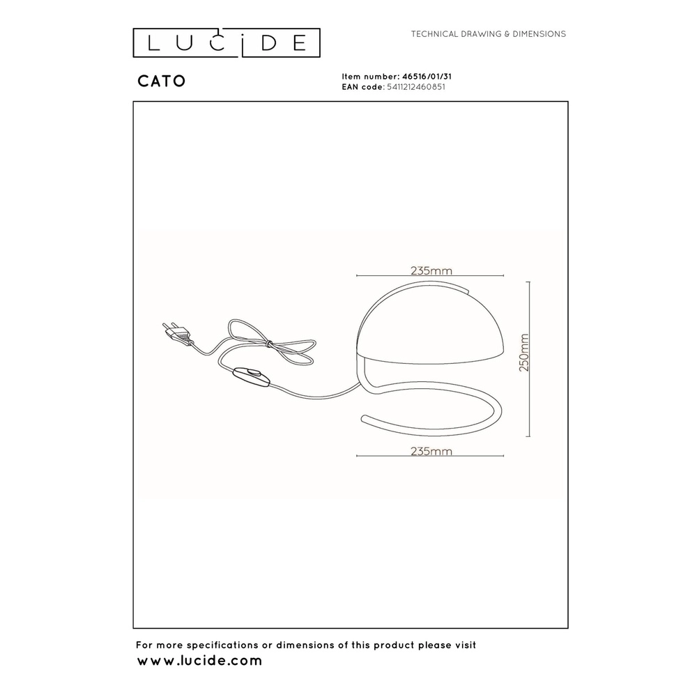 Klassische Tischlampe Cato Weiß Lucide 5411212460851
