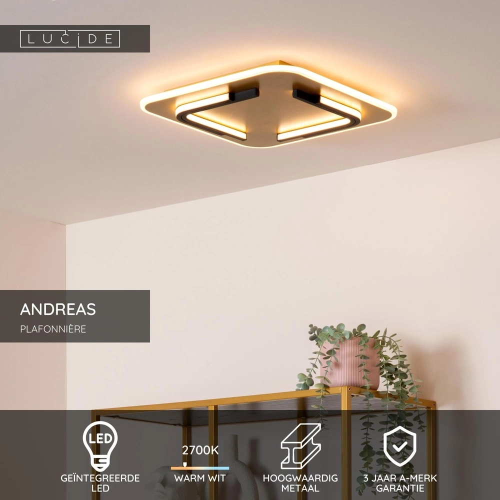 Design-Deckenlicht Andreas 40 x 40cm - 30W schwarz mit Gold Lucide 5411212441751