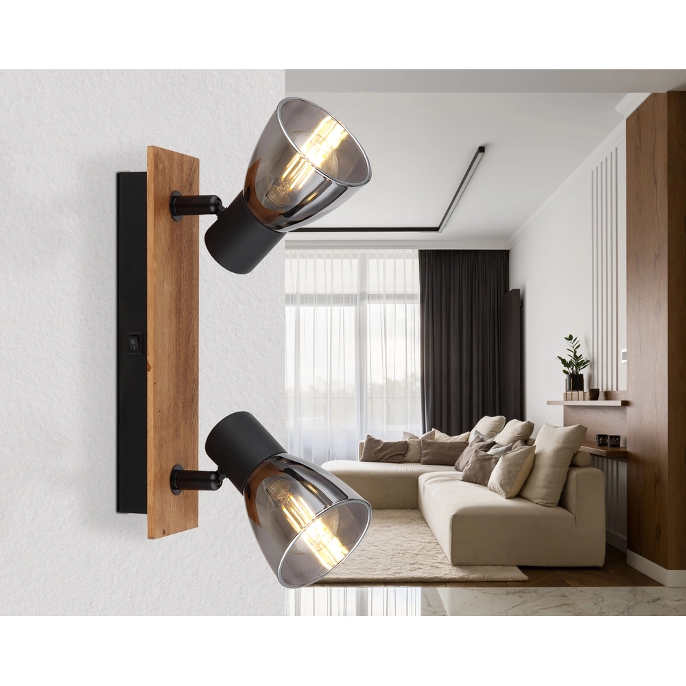 Deckenlampe Claude 2-helliges Schwarz mit Holz Globo 9007371443208