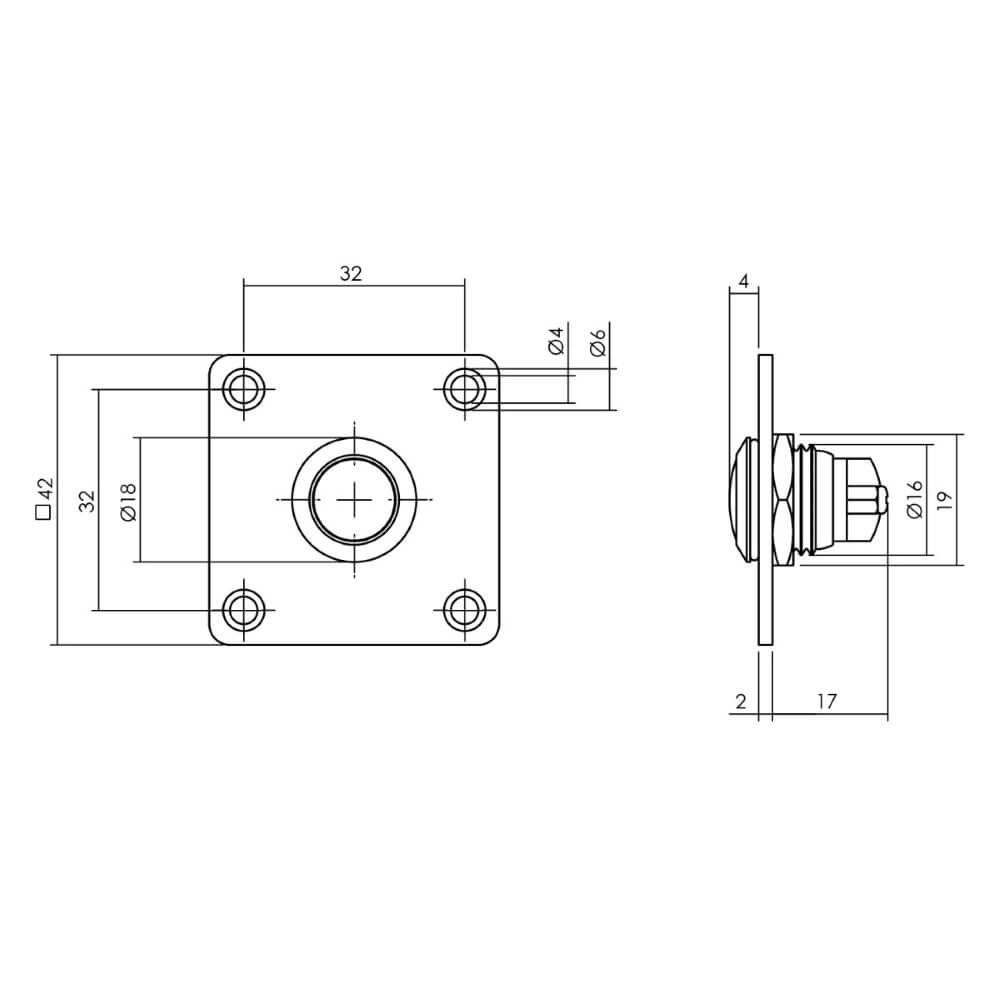 Quadratische Türklingel Chimea Schraubenloch schwarz Intersteel 8714186401996