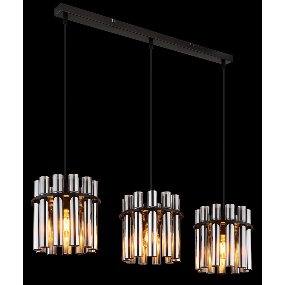 3-Licht Pendellampe Gorley II Schwarz mit Glasstangen Globo 9007371589111