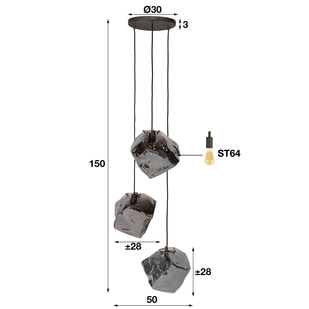 Moderne Pendellampe Rock 3-Licht – Chromglas Lyora 8716803511408