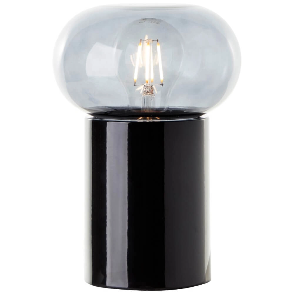 Schwarze Tischlampe Knut mit Rauchglas
