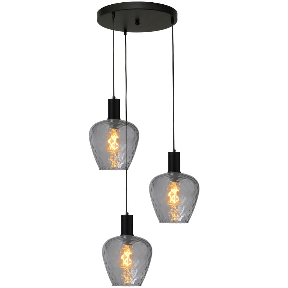 3-flammige Loft-Hängelampe - Schwarz - Porto mit Diamond-Rauchgläsern Masterlight 8718121270777