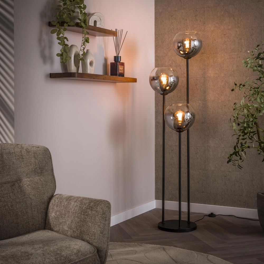 3L-Stehlampe Bubble mit silbernem, verblassendem Glas