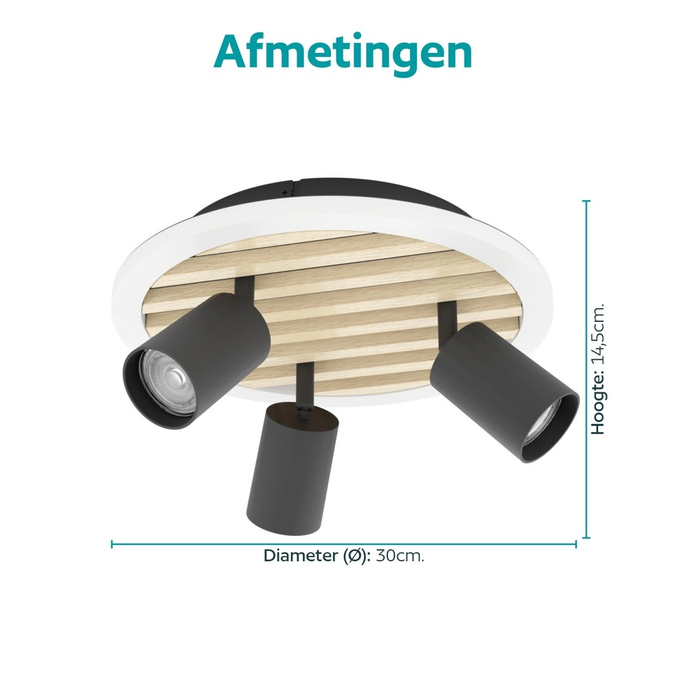Moderne Deckenlampe Cembrano 3-Licht Schwarz mit Holz Eglo 9008606388271