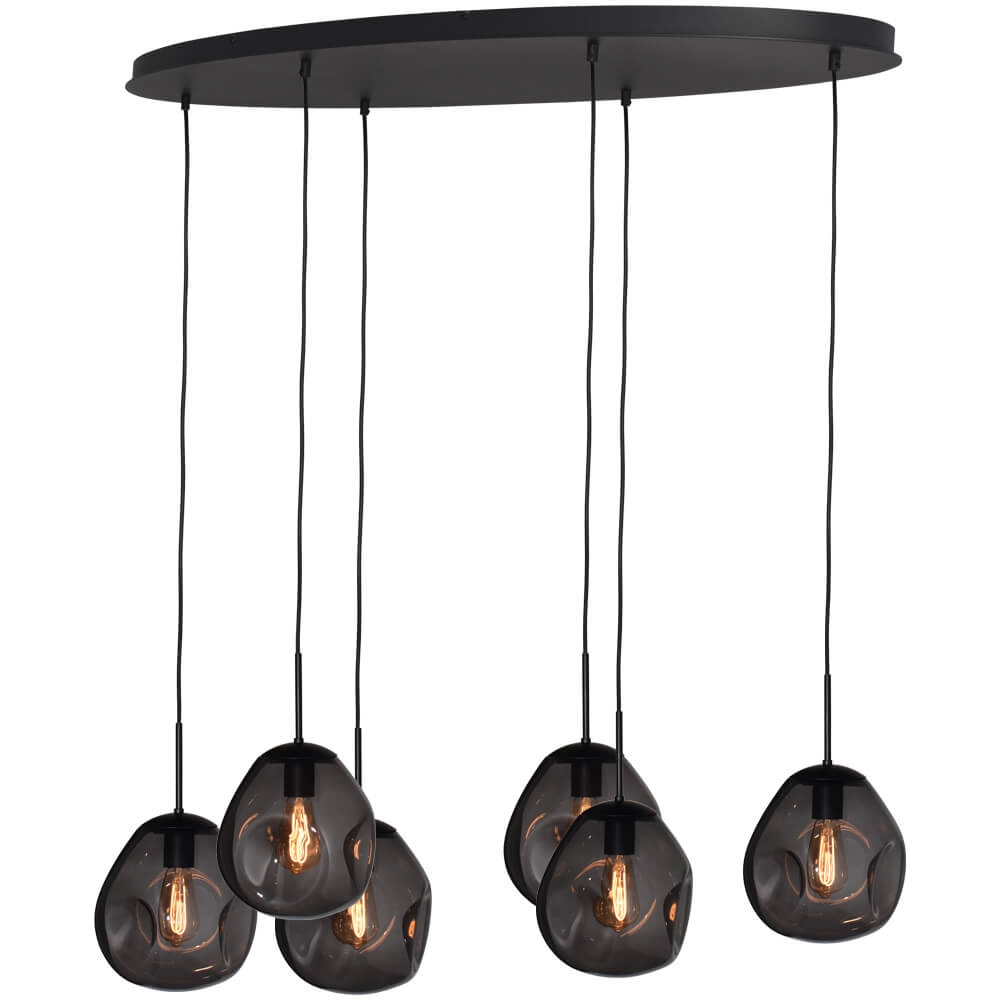 Hängelampe Lava Oval 6x Rauchglas Ø 24cm