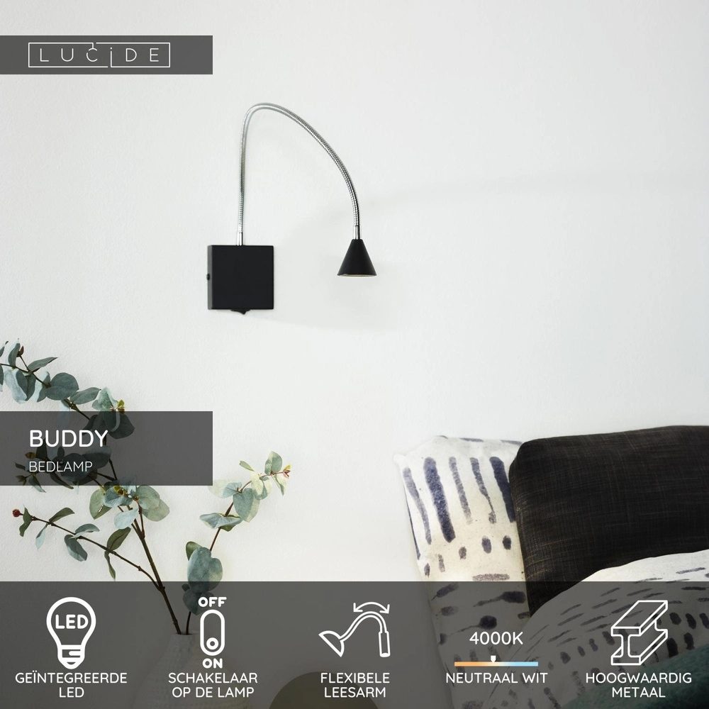 Bett-Leselampe Buddy 4000K schwarz Lucide 5411212185532