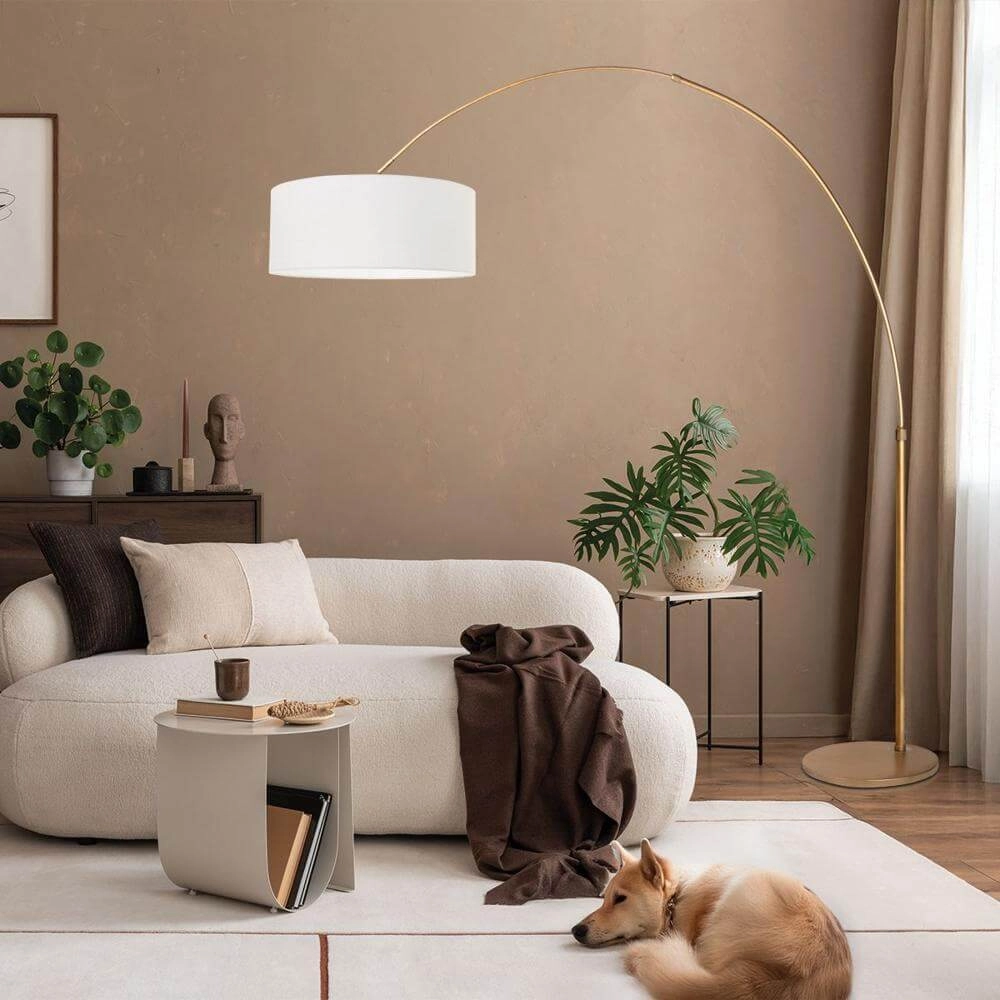 Bogenlampe Sparkled Light Bronze mit grobem weißem Schirm Ø 45cm Steinhauer 8712746179859