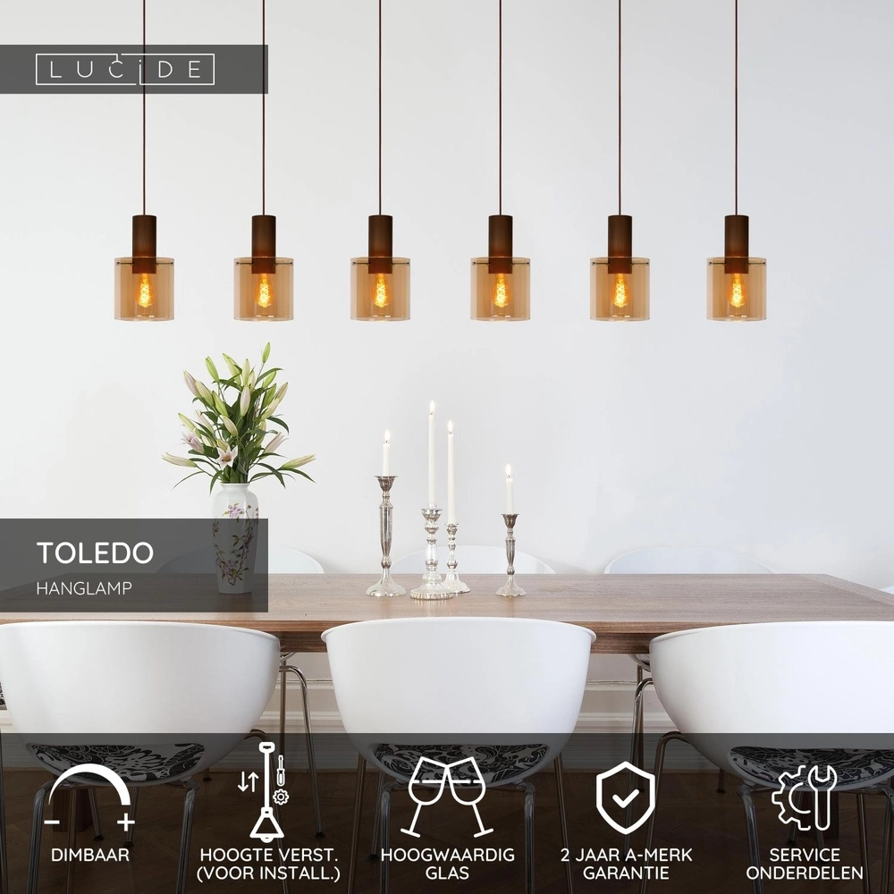 Pendellampe Toledo 3-Licht Bernsteinglas Lucide 5411212740854