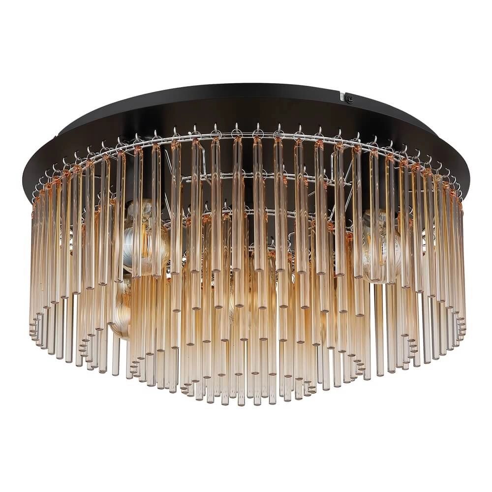 Schwarze Deckenleuchte Gorley mit Braunglas Ø 50cm Globo 9007371478002