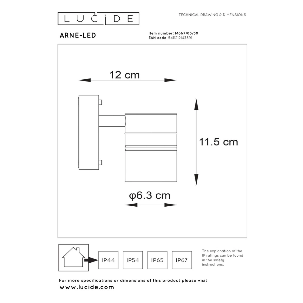 Wandscheinwerfer Arne-Led Down Black Lucide 5411212143891