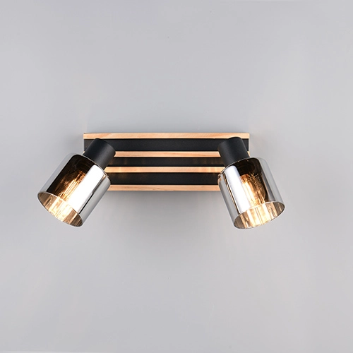 Deckenlampe 2-Leuchten Travia Schwarz mit Holz Trio 4017807682595