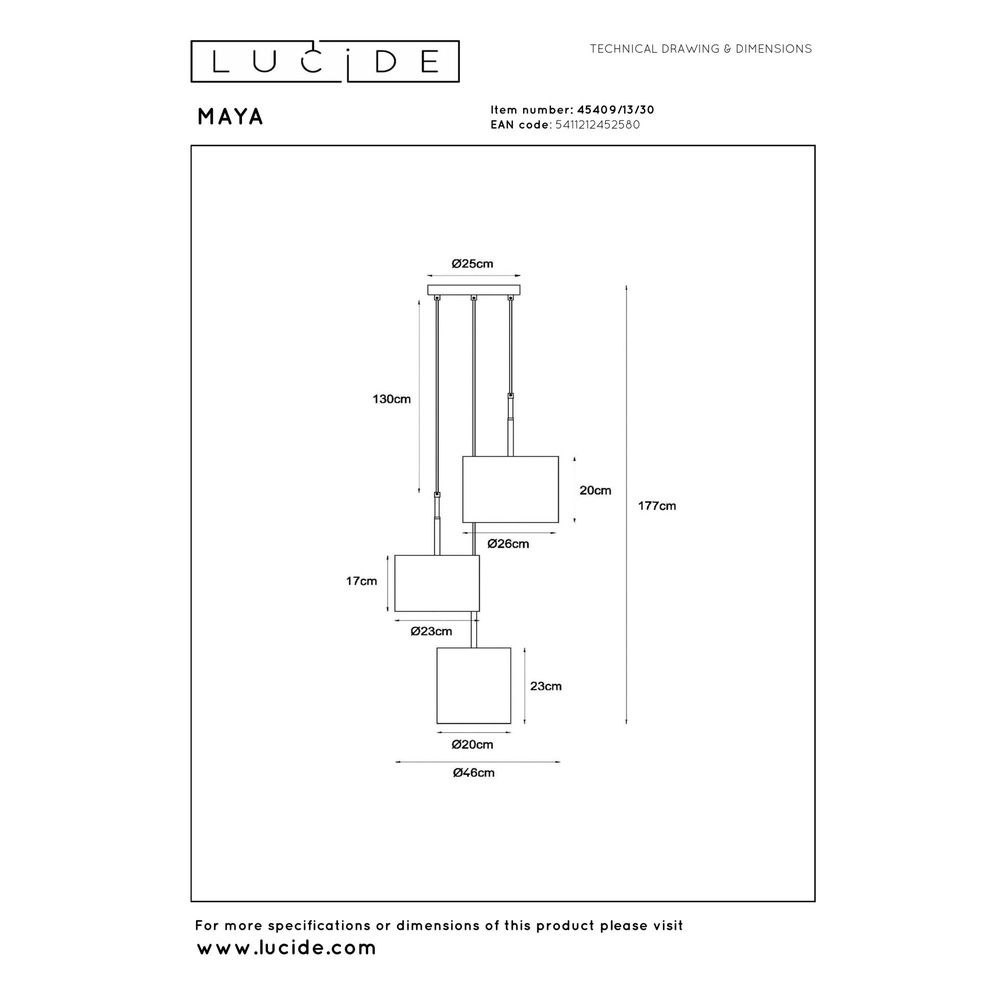 3-Licht Pendellampe Maya Schwarz Lucide 5411212452580