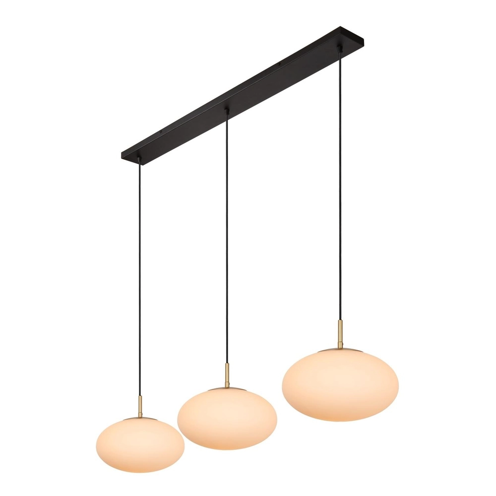 3-Licht Pendellampe Elysee Design schwarz mit Opal Lucide 5411212211774