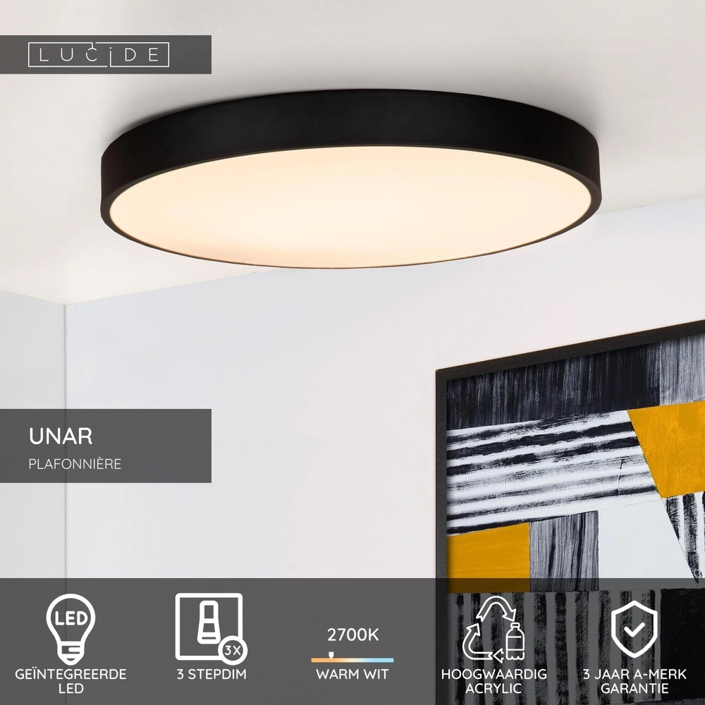 Deckenlicht Unar Ø 49,5cm - 2700K - schwarz Lucide 5411212791917
