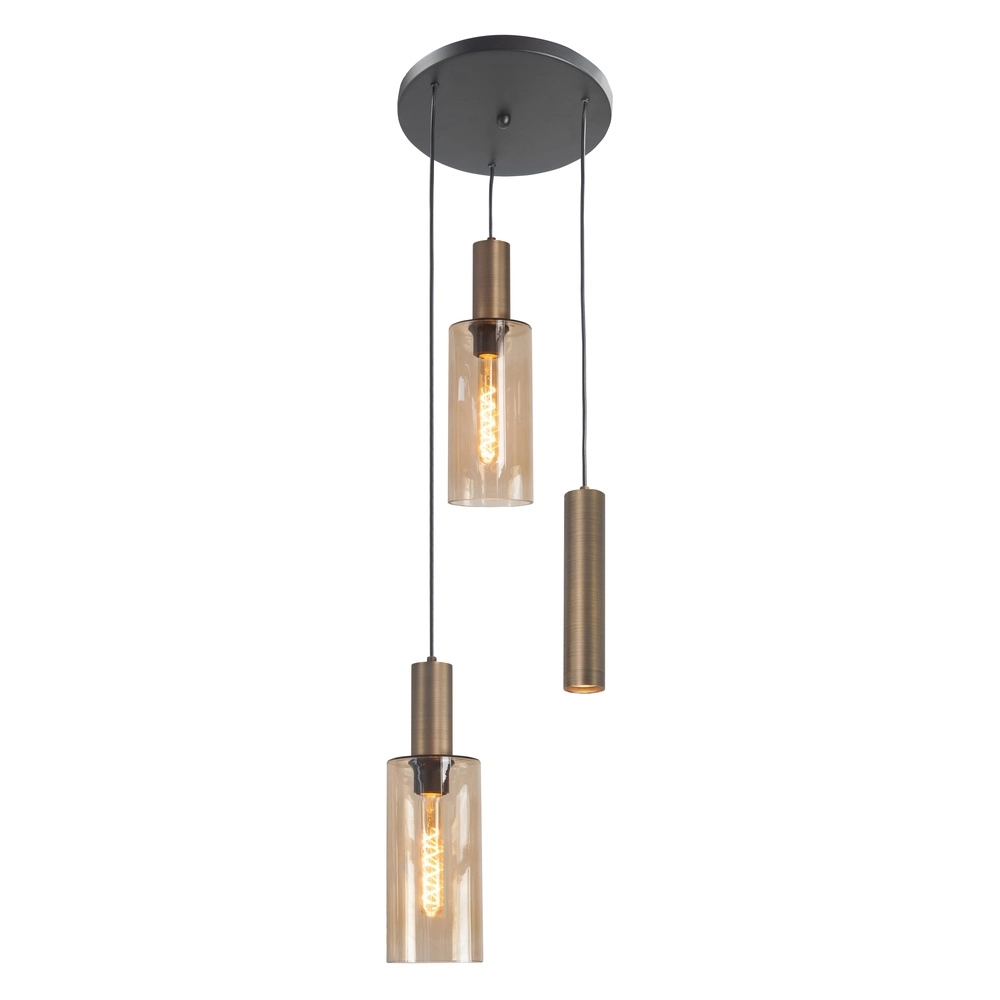 3-flammige Pendelleuchte Perugia schwarz mit Kupferbronze
