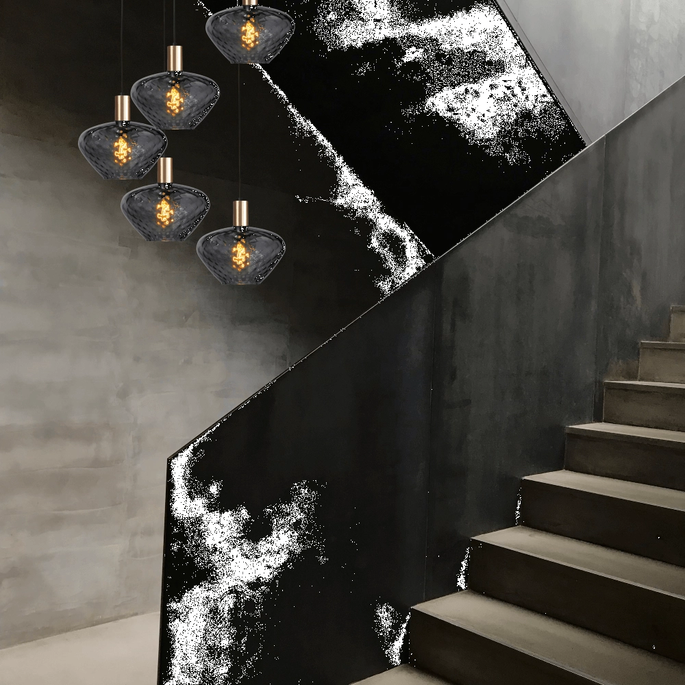 5-flammige Loft-Hängelampe - Gold - Porto mit Blossom-Rauchgläsern Masterlight 8718121271095