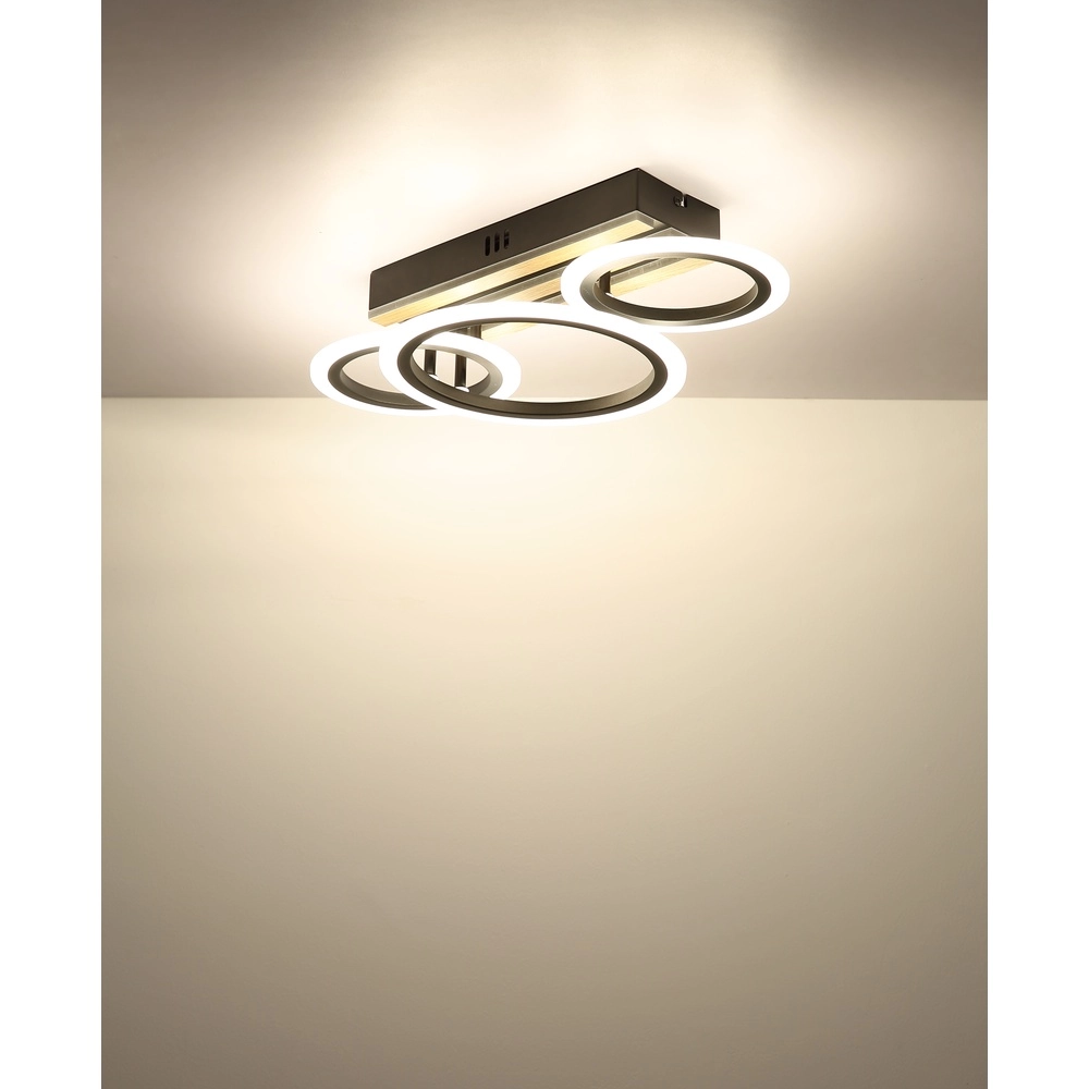 Deckenlampe Blevins Schwarz mit Holz 3 Ringe Globo 9007371575169