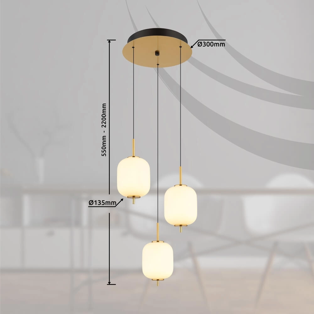 Goldene Pendelleuchte Ewald 3-flammiges Weißglas Ø 37,5cm Globo 9007371446582