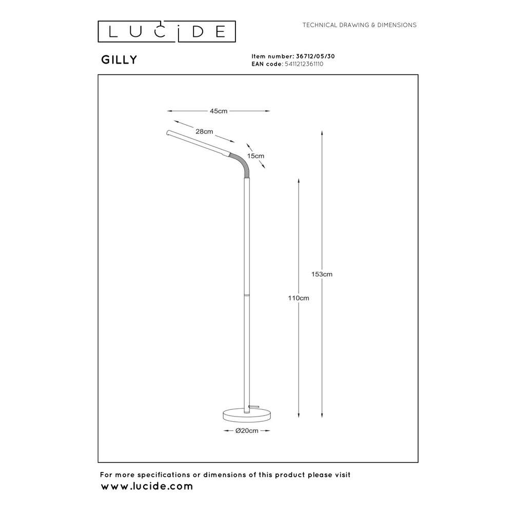 Design-Leselampe Gilly Schwarz Lucide 5411212361110