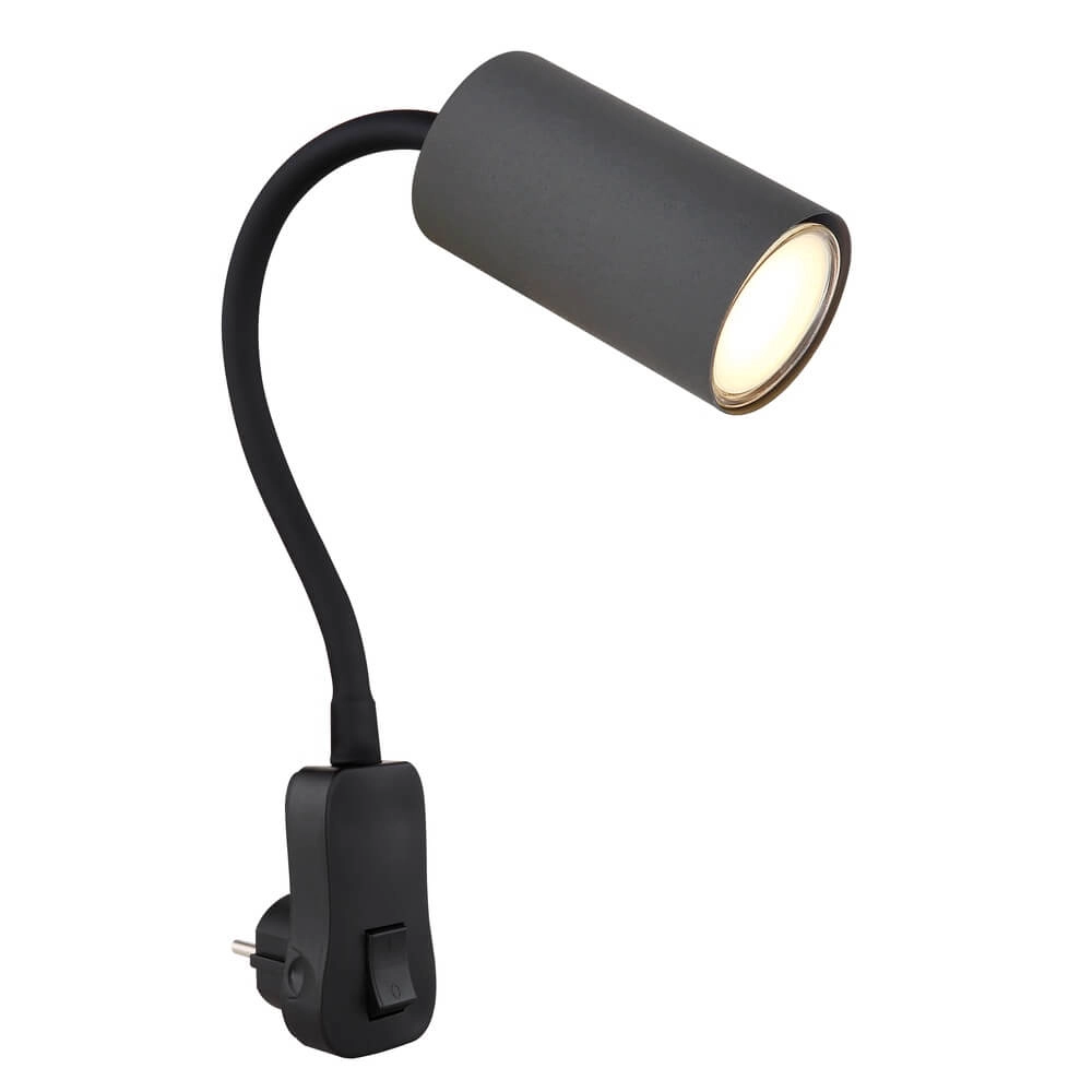 Schwarze Lampe Robby Steckdose mit grau