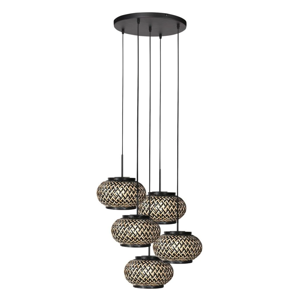 5-Licht Pendellampe Nox Light mit Bambusmützen Steinhauer 8712746183177