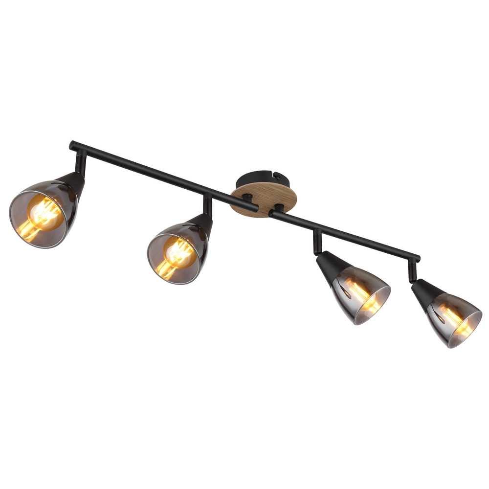 4-Licht Deckenlampe Mubby Schwarz mit Holzoptik