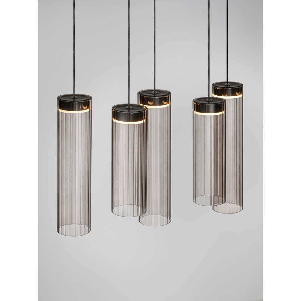 Design-Pendellampe Brielle Anthrazit mit 8-Lampen aus Mokka-Glas Lyora 5212017495433
