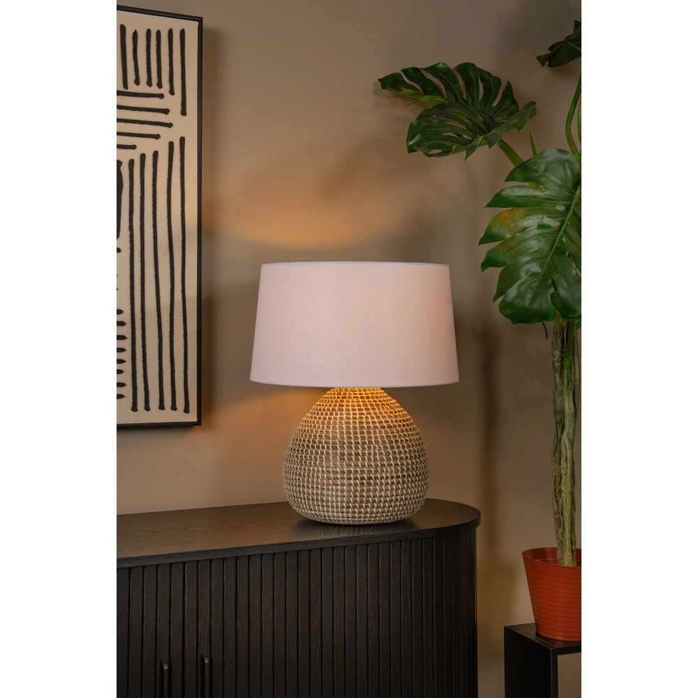 Seegras-Tischlampe Maduka Ø 45cm – braun mit weißem Farbton Premium by Lucide 5411212106087