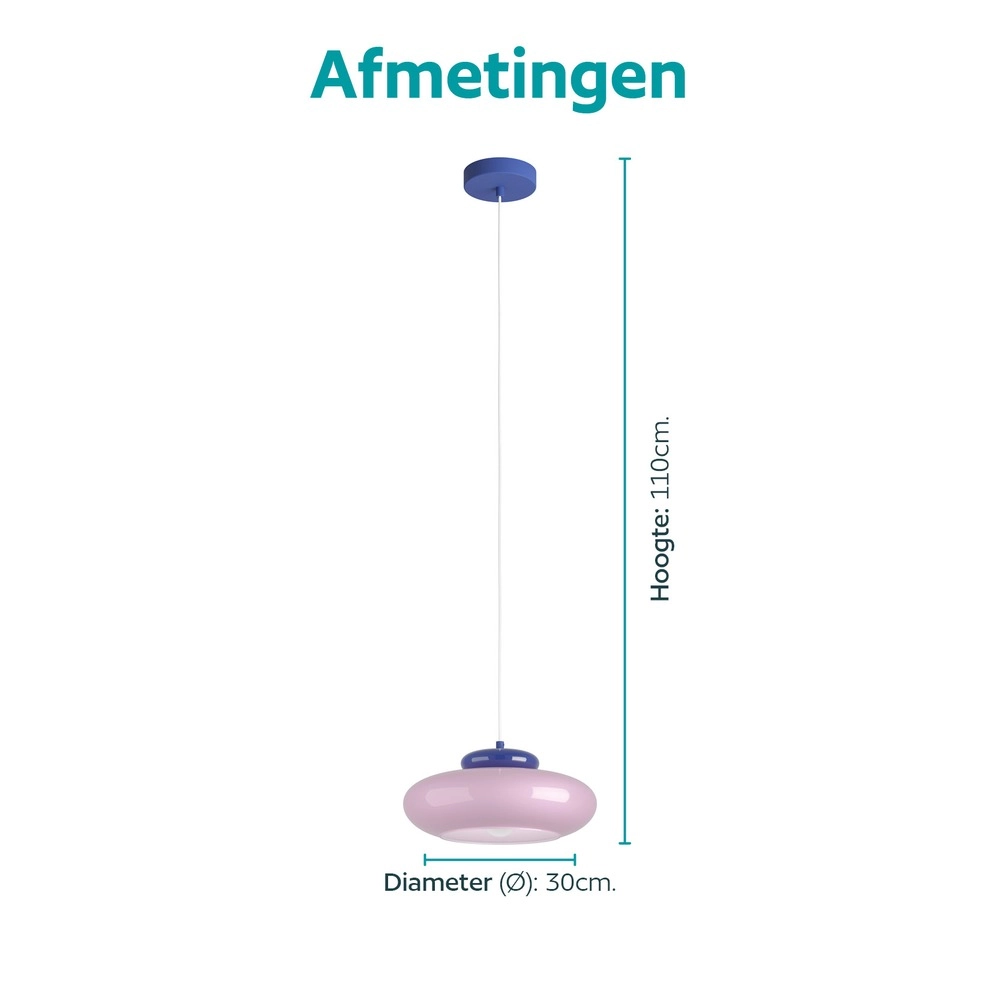 Design-Pendellampe Berardelli Rosa mit blauem Ø 32 cm