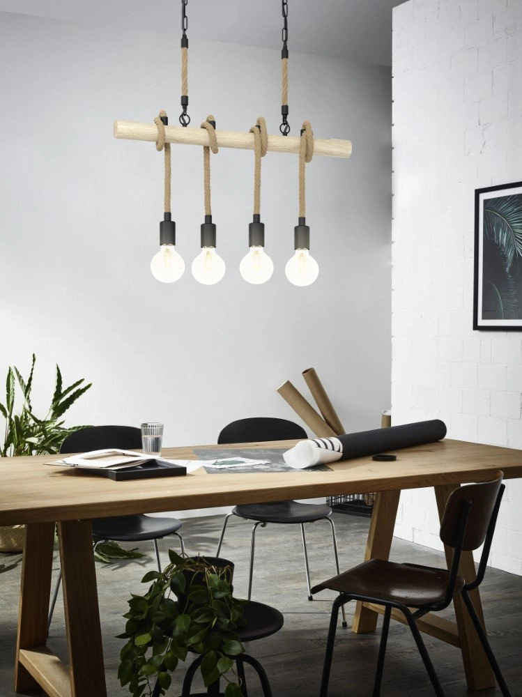 Pendelleuchte Youngstown 4 Lichtschwarz mit holz Eglo 9002759433185