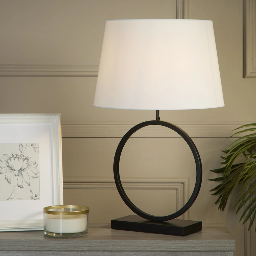 Tischlampe Elegant schwarz mit weißer Kapuze Searchlight 5053423305509