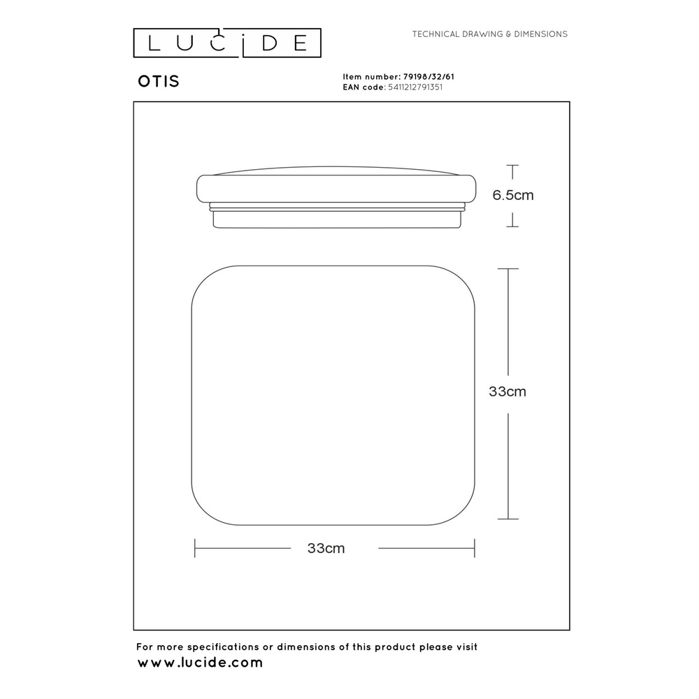 Quadratische Deckenlampe Otis 33 cm weiß Lucide 5411212791351