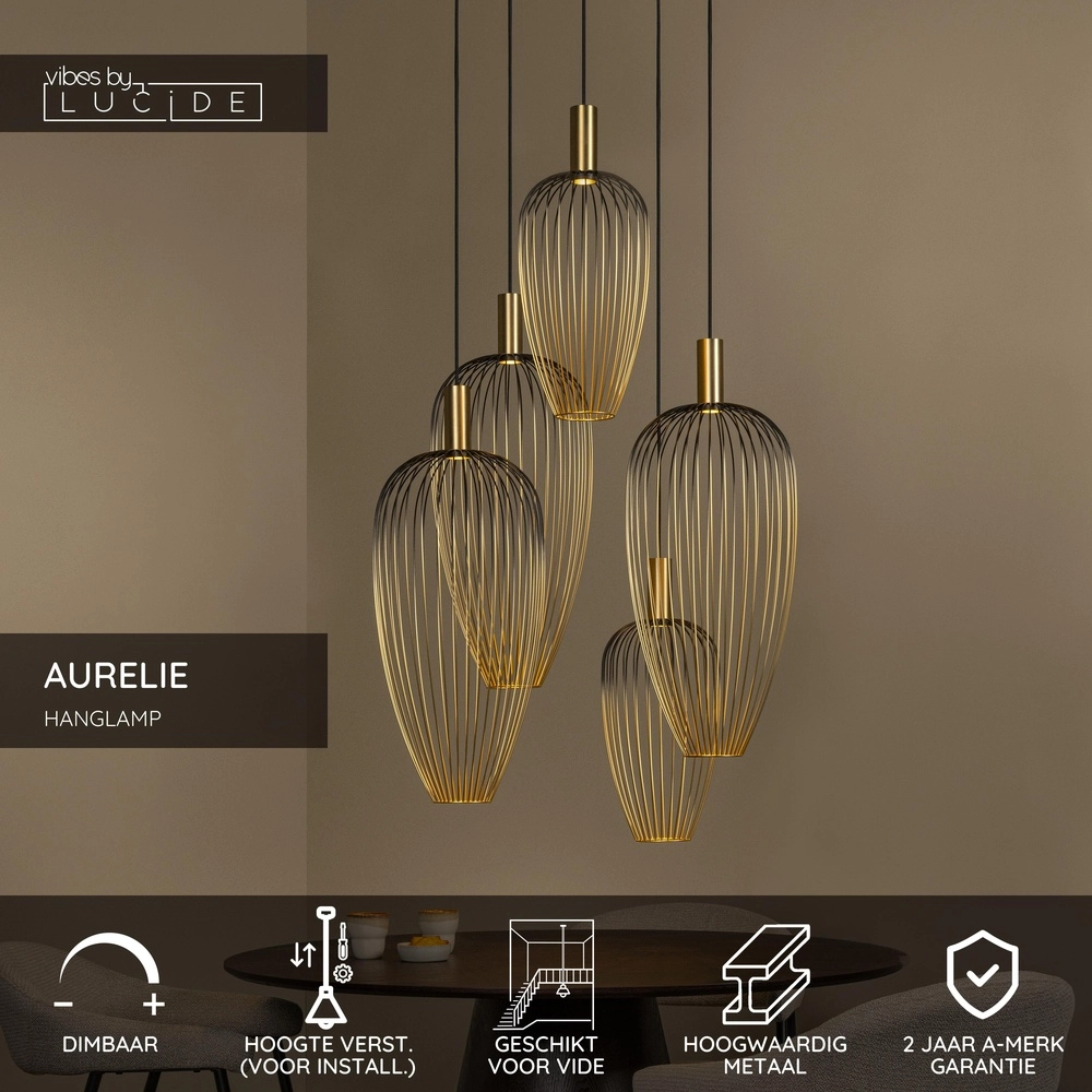 5-Licht-Drahtlampe Aurelie Gold Lucide Vibes 5411212212306