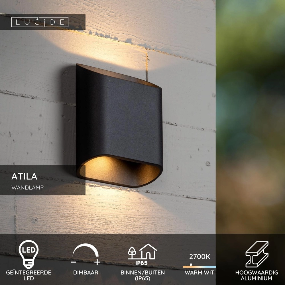 Design-Wandlampe Atila schwarzes IP65 auf und ab Lucide 5411212680105