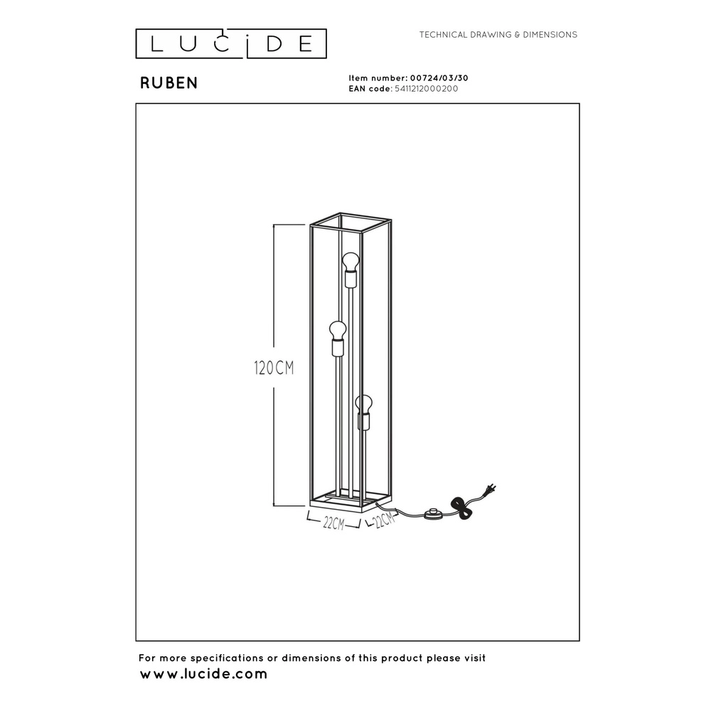 Stehlampe Ruben Schwarz Lucide 5411212000200