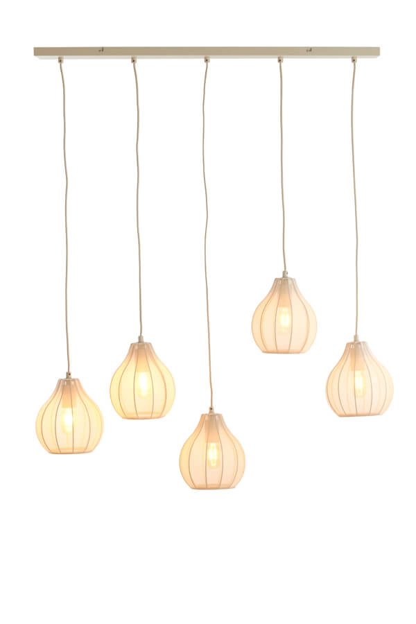 Cremefarbene Pendelleuchte Elati 5-flammig 100cm