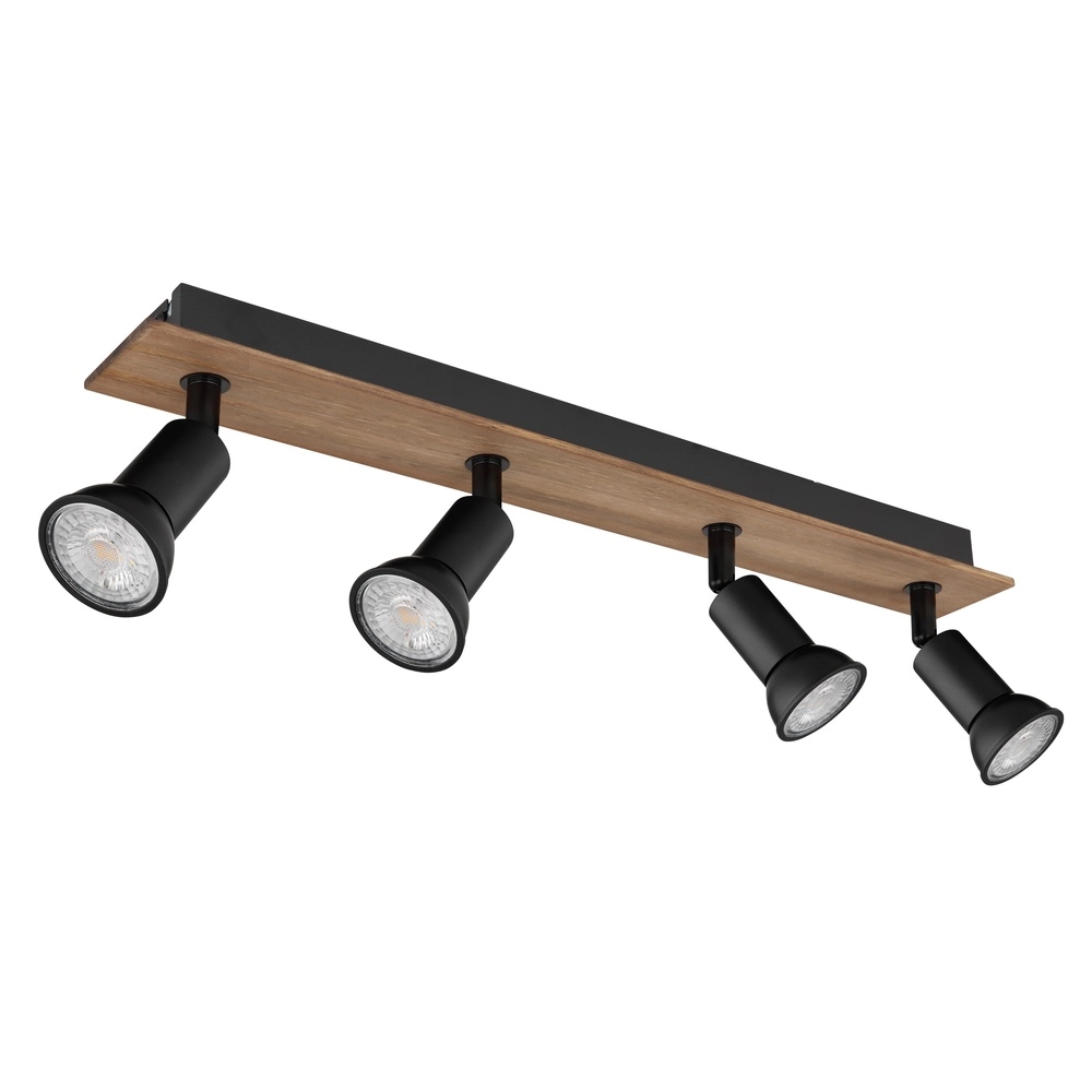 Deckenscheinwerfer Drew Schwarz mit Holz 4-Licht Globo 9007371436781