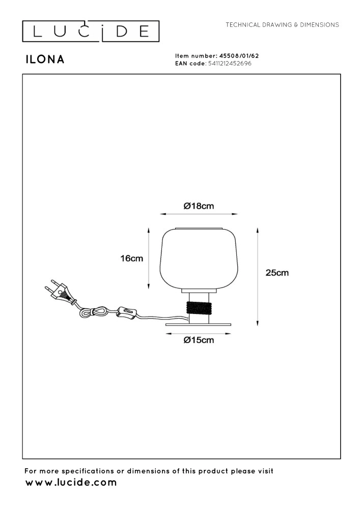 Tischlampe Ilona schwarz mit bernsteinfarbenem Glas Lucide 5411212452696