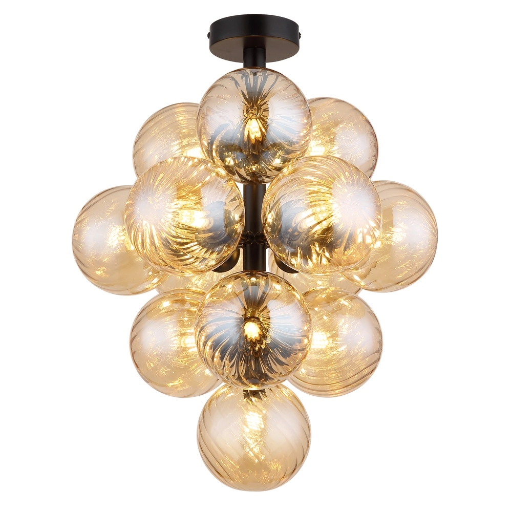 Schwarze Deckenlampe Conor mit Bernsteinglas