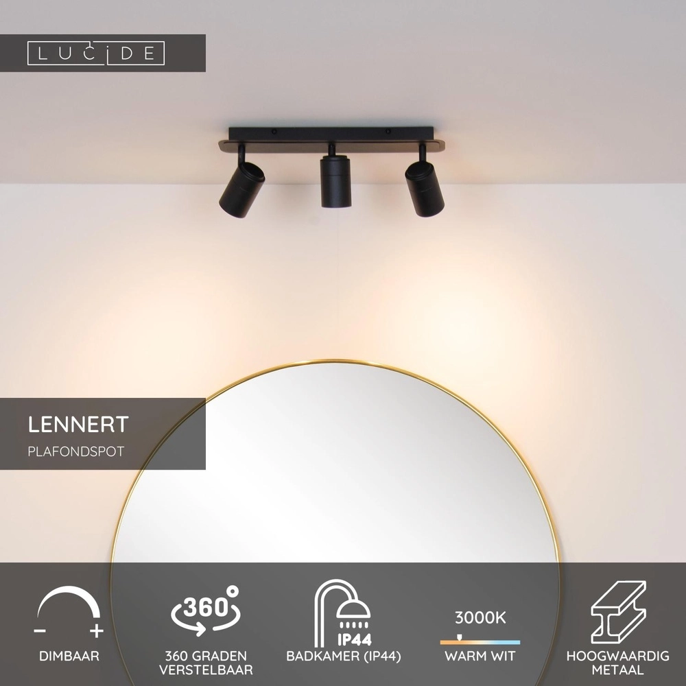 Deckenscheinwerfer Lennert 3-Licht Schwarz Lucide 5411212262691