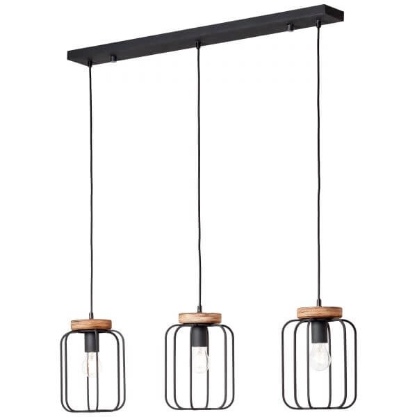 Hängelampe Tosh Beam 3-helles Schwarz mit Holzbraun Brilliant 4004353395352