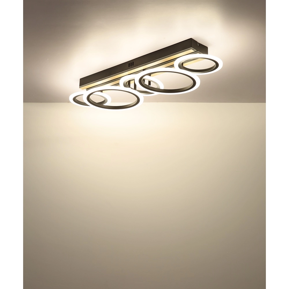 Deckenlampe Blevins Schwarz mit Holz 5 Ringe Globo 9007371578160