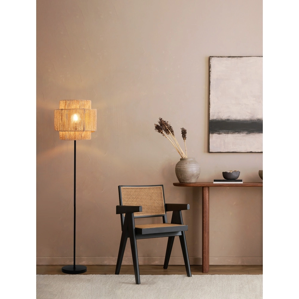 Stehlampe Lito Schwarz und Rattan Lyora 5212017454744