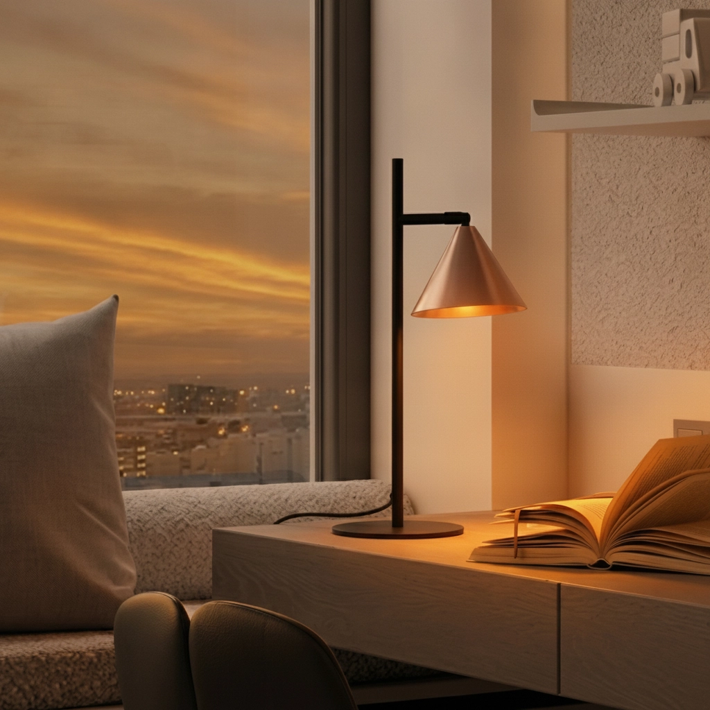Tischlampe Conico schwarz mit kaffeebraun