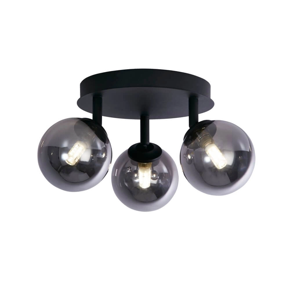 Deckenleuchte mit 3 Leuchten Crosby schwarz mit Rauchglas Searchlight 5053423242002