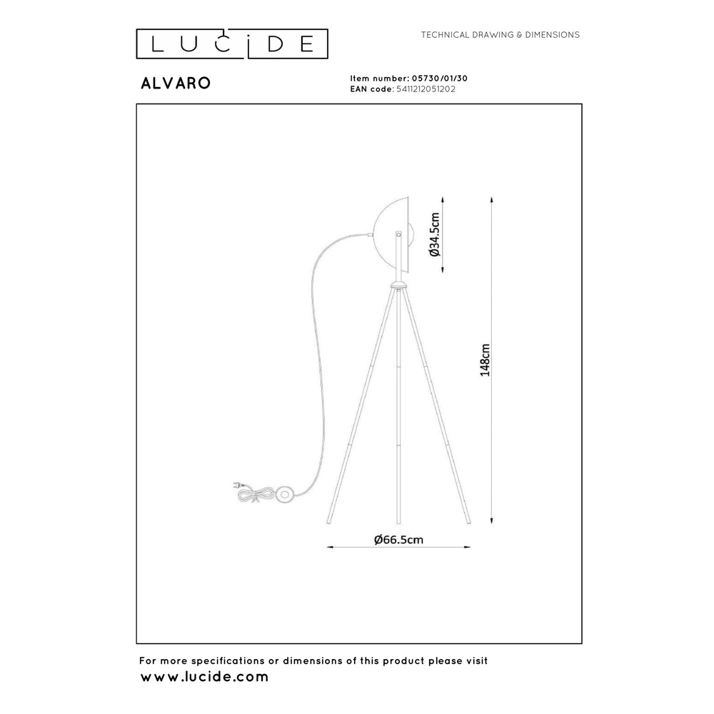 Industrie-Stehlampe Alvaro Schwarz Lucide 5411212051202
